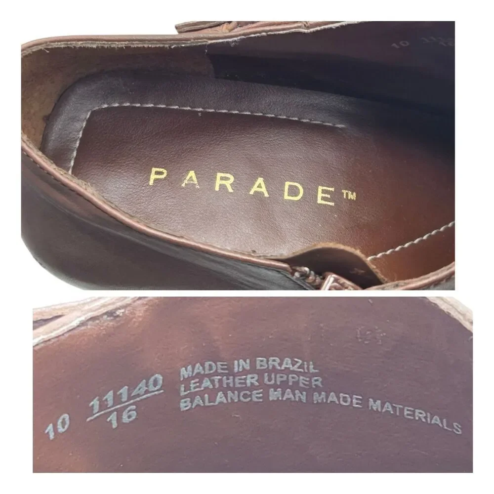 Parade Camel Leather Block Heel Shoes 10 Square Toe Made In Brazil Need Heel Tip